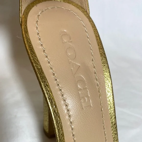 Coach Gold Elizabeth Heels with Tea Rose Eyelets and Ankle Strap Women 6 - Picture 2 of 11